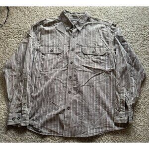 Harley Davidson Long Sleeve Button Up Gray‎ Stripe Shirt Mens XL |F1